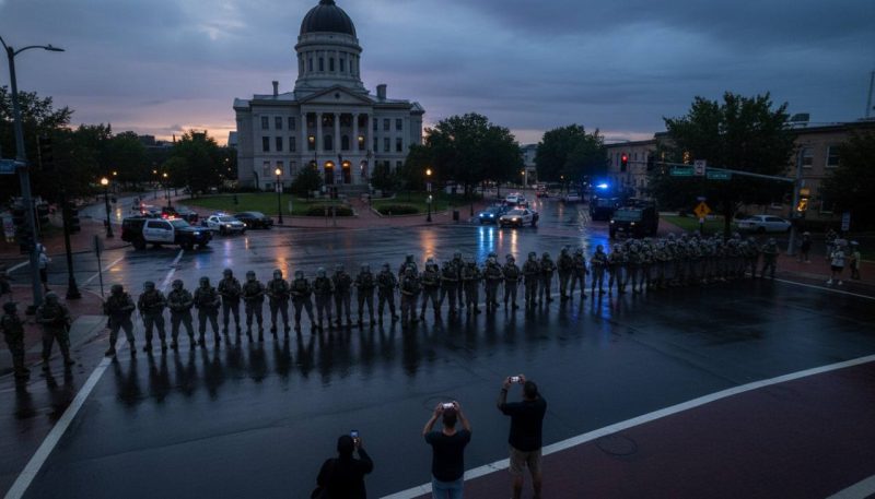 military in american city streets