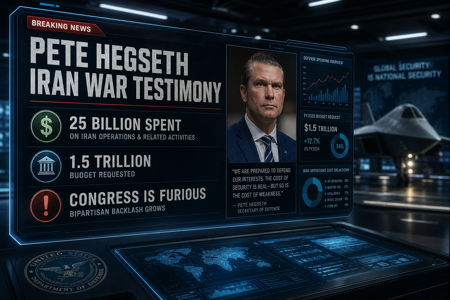 Pete Hegseth Iran War Testimony $25 Billion Spent, $1.5 Trillion Budget Requested, and Congress Is Furious