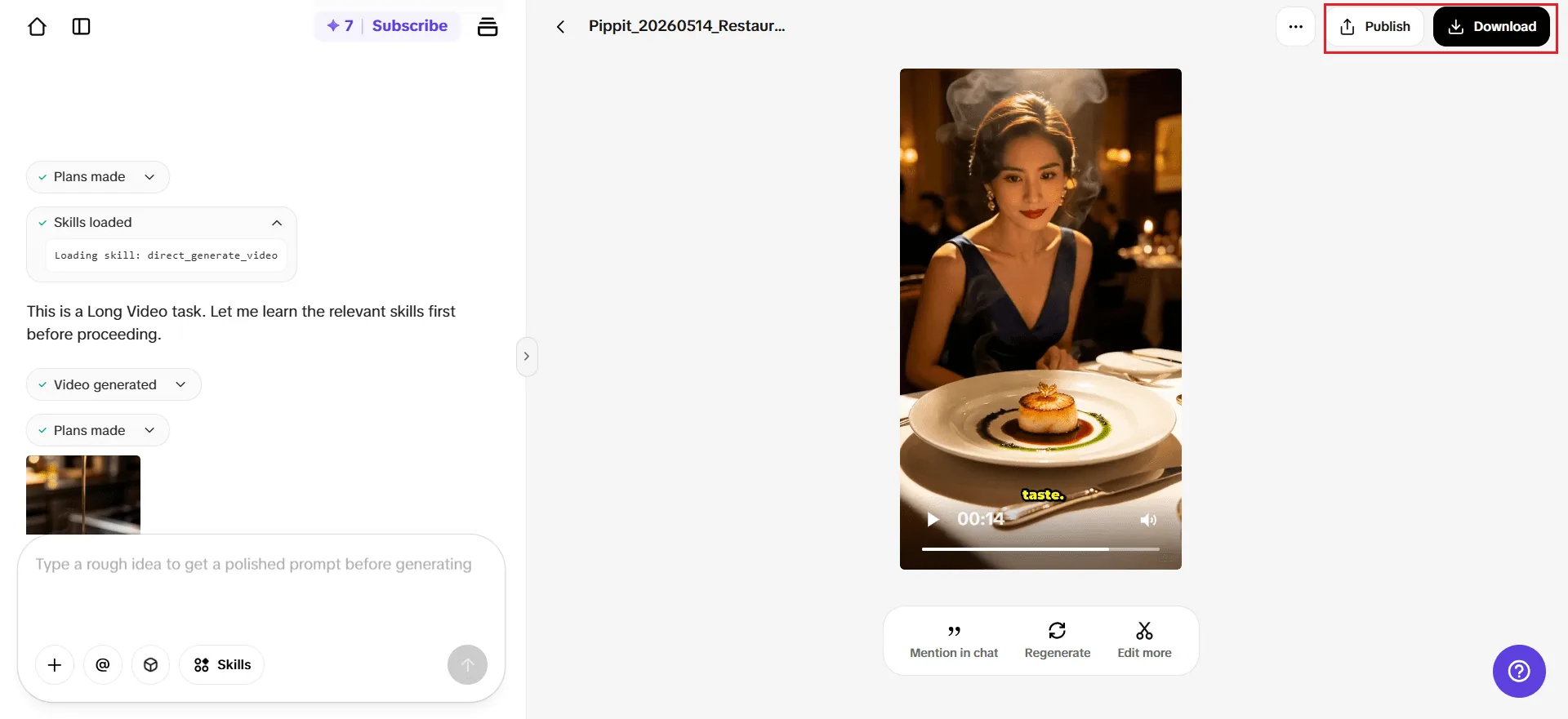 Reviewing and exporting a finished AI ad video in Pippit before publishing