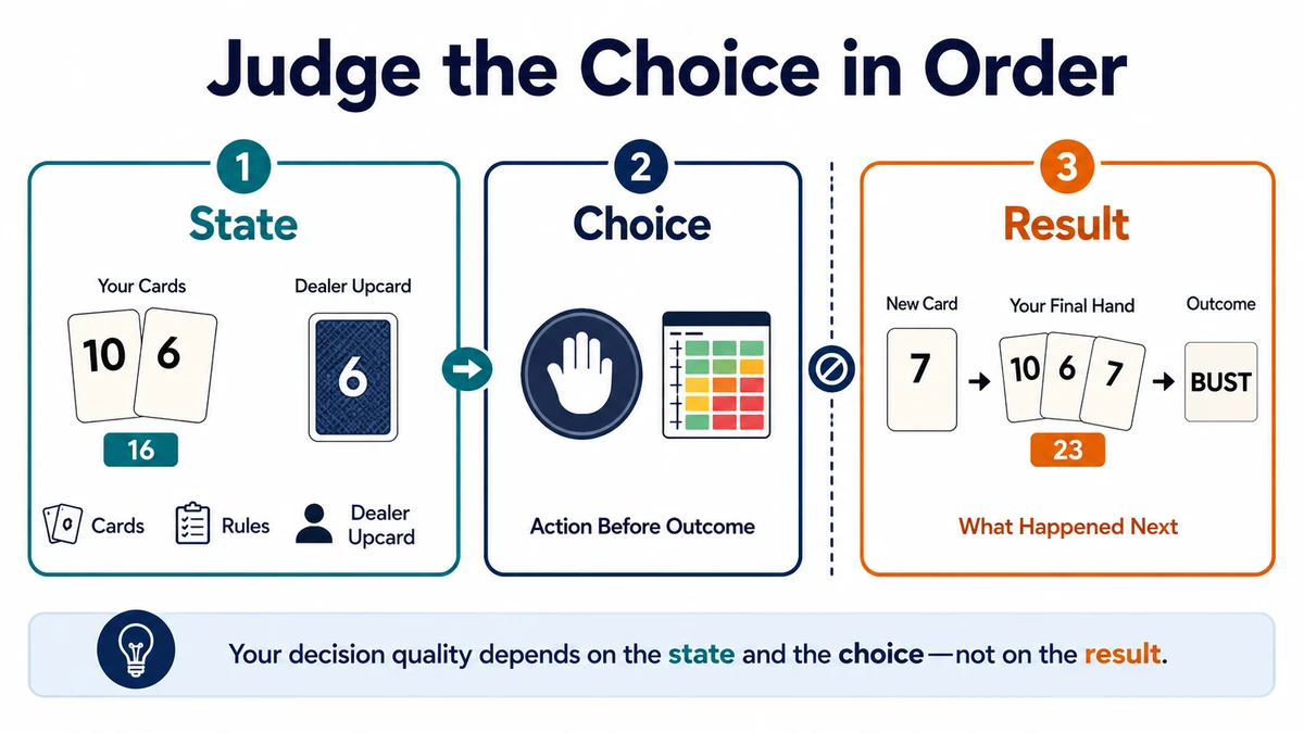Blackjack state choice result infographic