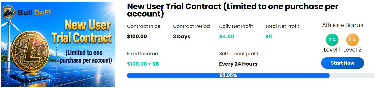 Bull DeFi New User Trial Contract example