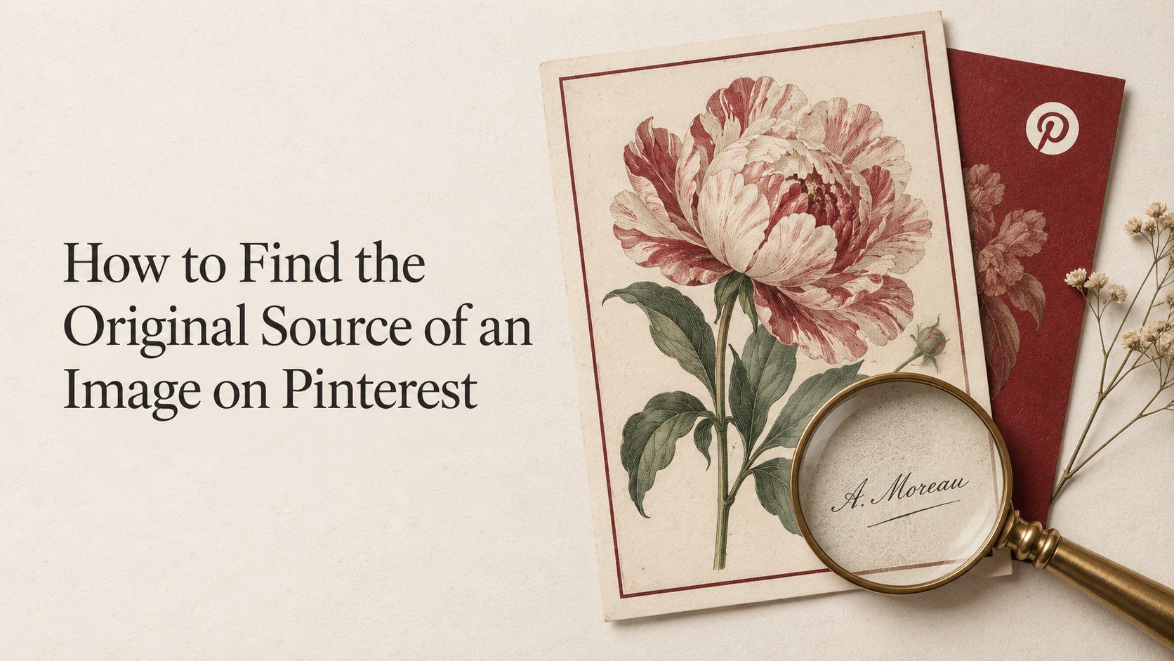 Illustration of tracing the original source of an image found on Pinterest