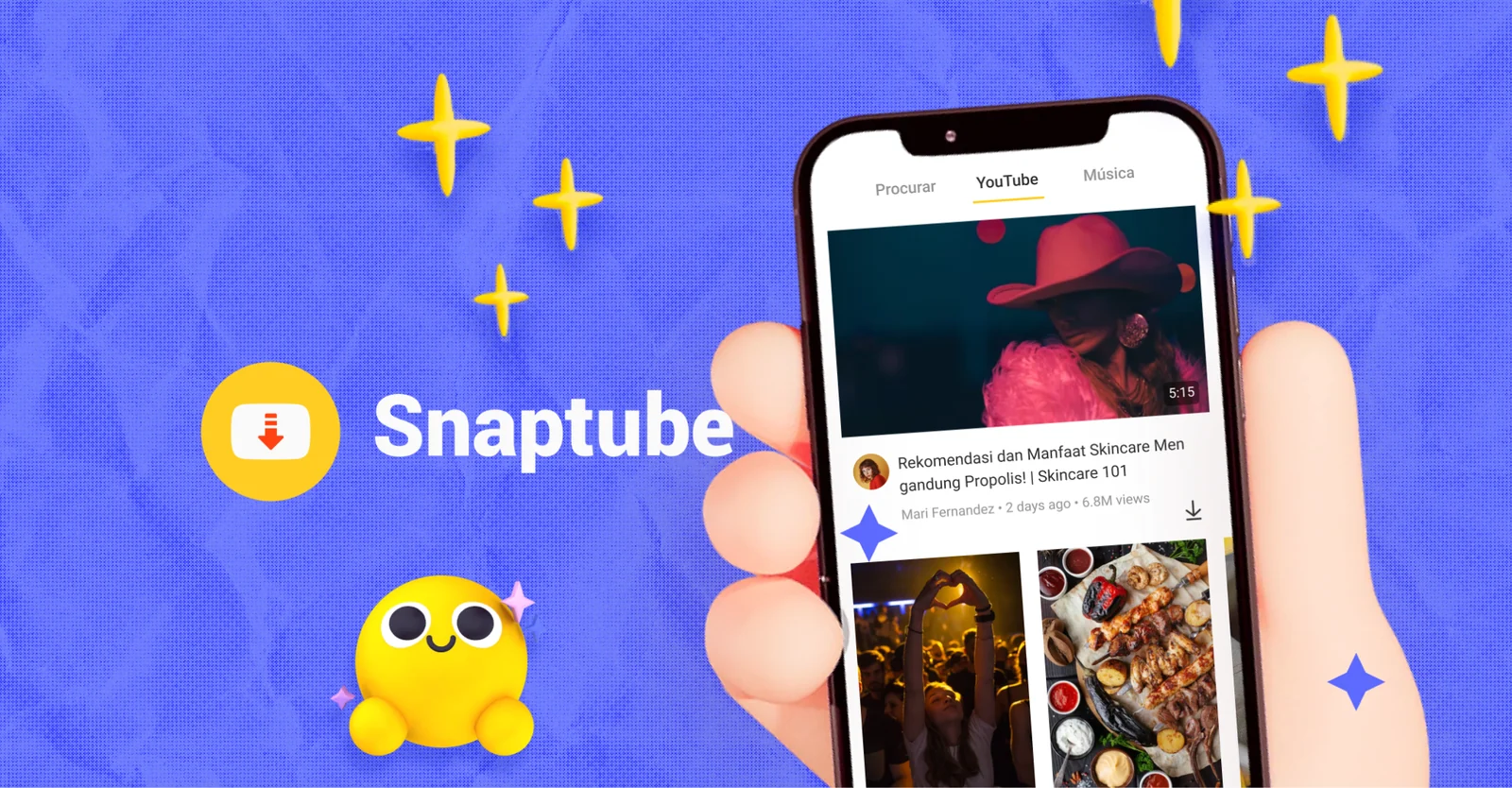 Snaptube Android app interface showing video download options